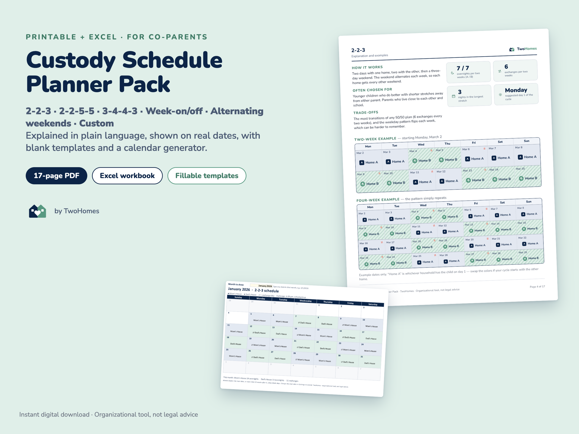 Custody Schedule Planner Pack cover with rotation comparison pages